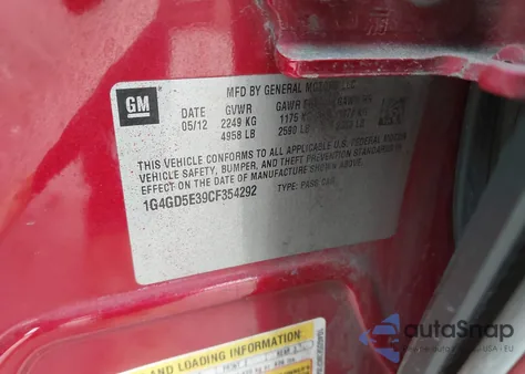 2012 Buick Lacrosse Premium 1 Group из США, поврежденный, VIN 1G4GD5E39CF354292